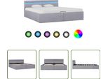 The Living Store Letto Con Rete Idraulica Led Tessuto Grigio Chiaro 160X200 Cm