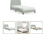The Living Store Letto Con Materasso Grigio Chiaro 100X200 Cm In Velluto