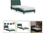 The Living Store Struttura Letto Con Luci Led Verde Scuro 90X200 Cm In Velluto