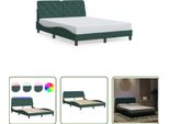 The Living Store Struttura Letto Con Luci Led Verde Scuro 140X200 Cm In Velluto