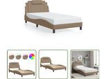The Living Store Struttura Letto Con Led Cappuccino-Marrone 100X200 Cm In Ecopelle