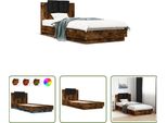 The Living Store Struttura Letto Con Testiera E Luci Led Rovere Fumé 100X200 Cm