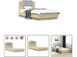The Living Store Struttura Letto Con Testiera E Luci Led Rovere Sonoma 75X190Cm