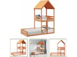 The Living Store Letto A Castello Con Tetto Marrone Cera 80X200 Cm In Legno Di Pino Massiccio