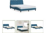 The Living Store Struttura Letto Con Testiera Blu 120X200 Cm In Velluto