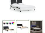 The Living Store Struttura Letto Con Led Bianco E Nero 140X200 Cm In Ecopelle