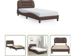 The Living Store Struttura Letto Con Testiera Marrone 90X200 Cm In Ecopelle