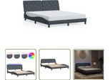 The Living Store Struttura Letto Con Luci Led Grigio Scuro 160X200 Cm In Velluto