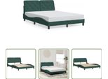 The Living Store Struttura Letto Con Testiera In Velluto Verde Scuro 140X190 Cm