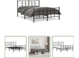 The Living Store Struttura Letto Con Testiera E Pediera In Metallo Nero 140X190 Cm