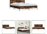 The Living Store Struttura Letto In Rovere Fumé 150X200 Cm Materiale A Base Di Legno E Metallo