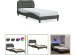 The Living Store Struttura Letto Con Tessuto Led Grigio Scuro 80X200 Cm