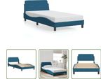 The Living Store Struttura Letto Con Testiera Blu 100X200 Cm In Velluto