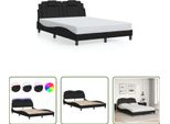 The Living Store Struttura Letto Con Led Nero 140X200 Cm In Ecopelle
