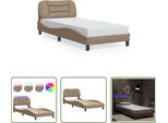 The Living Store Struttura Letto Con Led Cappuccino-Marrone 90X200 Cm In Ecopelle