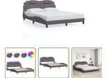 The Living Store Struttura Letto Con Led Grigio 160X200 Cm In Ecopelle