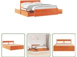The Living Store Letto In Legno Massiccio Senza Materasso Cera Marrone 160X200 Legno Di Pino