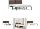 The Living Store Struttura Letto Con Testiera In Metallo Effetto Rovere Marrone 150X200 Cm