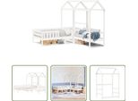 The Living Store Letto E Panca In Legno Massiccio Con Tetto Bianco 80X200 Cm In Legno Di Pino