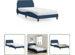 The Living Store Letto Con Materasso Blu 100X200 Cm In Tessuto