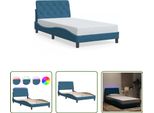 The Living Store Struttura Letto Con Luci Led Blu 100X200 Cm Velluto