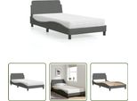 The Living Store Letto Con Materasso In Tessuto Grigio Scuro 100X200 Cm