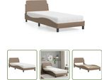The Living Store Letto Con Materasso Cappuccino-Marrone 90X200 Cm In Ecopelle