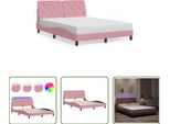 The Living Store Struttura Letto Con Luci Led Rosa 120X200 Cm In Velluto