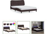 The Living Store Struttura Letto Con Led In Tessuto Marrone Scuro 140X200 Cm