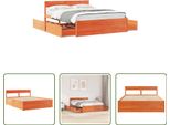 The Living Store Letto In Legno Massiccio Senza Materasso Cera Marrone 150X200 Cm Legno Di Pino