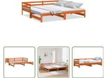 The Living Store Letto Da Giorno Allungabile Marrone Cera 90X200 Cm In Legno Di Pino Massiccio