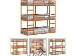 The Living Store Letto A Castello Triplo Marrone Cera 90X190 Cm In Legno Di Pino Massiccio