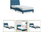 The Living Store Struttura Letto Con Testiera Blu 90X200 Cm In Velluto