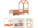 The Living Store Letto In Legno Massiccio Con Tetto A Cera Marrone 90X190 Cm Pino