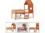 The Living Store Letto A Soppalco Con Tetto A Cera Marrone 90X200 Cm In Legno Di Pino Massiccio