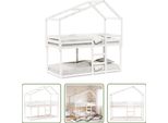 The Living Store Letto A Castello Con Tetto Bianco 80X200 Cm In Legno Di Pino Massiccio