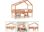 The Living Store Letto A Soppalco Con Tetto A Cera Marrone 90X190 Cm In Legno Di Pino Massiccio