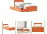 The Living Store Letto In Legno Massiccio Con Cassetti Marrone Cera 90X200 Cm Pino