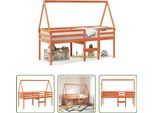 The Living Store Letto A Soppalco Con Tetto A Cera Marrone 80X200 Cm In Legno Di Pino Massiccio