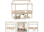 The Living Store Letto A Soppalco Con Tetto 90X200 Cm In Legno Di Pino Massiccio
