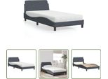 The Living Store Letto Con Materasso Grigio Scuro 100X200 Cm In Velluto