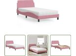 The Living Store Letto Con Materasso Rosa 100X200 Cm In Velluto