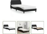 The Living Store Letto Con Materasso Nero 100X200 Cm In Ecopelle