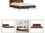 The Living Store Struttura Letto In Rovere Fumé 140X190 Cm Materiale A Base Di Legno E Metallo
