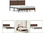 The Living Store Struttura Letto Con Testiera In Metallo Effetto Rovere Marrone 140X200 Cm