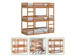 The Living Store Letto A Castello Triplo Marrone Cera 75X190 Cm In Legno Di Pino Massiccio