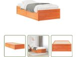 The Living Store Letto In Legno Massiccio Senza Materasso Cera Marrone 90X200 Legno Di Pino