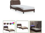 The Living Store Struttura Letto Con Led Marrone 90X200 Cm In Ecopelle