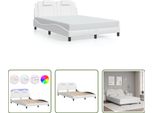 The Living Store Struttura Letto Con Led Bianco 140X200 Cm In Ecopelle