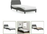The Living Store Letto Con Materasso Grigio Scuro 90X200 Cm In Tessuto